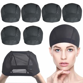 Smilco Mesh Wig Cap 6 Pack Stretchable Mesh Dome Caps for Wigs(Black)