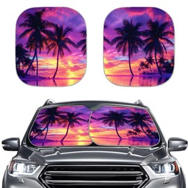 Bulopur Tropical Palm Tree Windshield Sun Shade 2-Piece Foldable Car Windshield Cover Sun Shade UV-Blocking Keep Your Vehicle Interior Cool