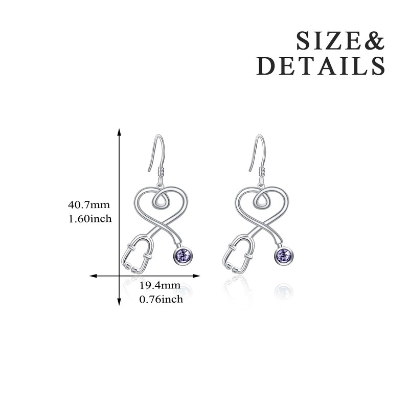 925 Sterling Silver Nurse Earrings Fish Hook Stethoscope Dangle Drop