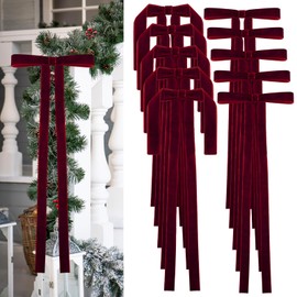 10PCS Long Burgundy Velvet Christmas Bows,Large Bow Ornaments for Christmas Tree Wreath Door Garland Home Decor Outdoor Indoor
