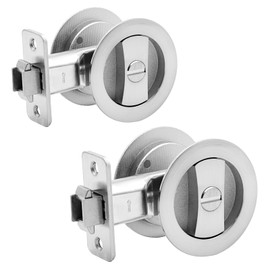 Dontay 2 Pack Pocket Door Privacy Lock, Flush Handles, 2-3/8" Backset, (Bed/Bath) Latch, Recessed Knob, Hardware for 1 3/8” to 2 3/16” Thickness Door (Excluding Edge Pull, Brushed Nickel, Round)