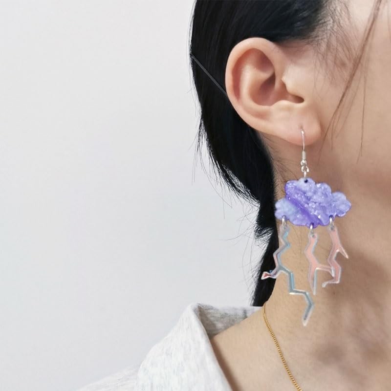 NOIAFZY 2Pairs Cute Sweet Style Acrylic Cloud & Lightning Earrings