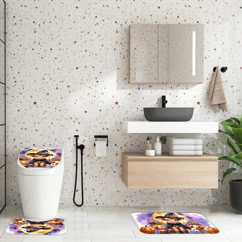 Wollmix Halloween 4 Pcs Bathroom Shower Curtain Sets Decorations with