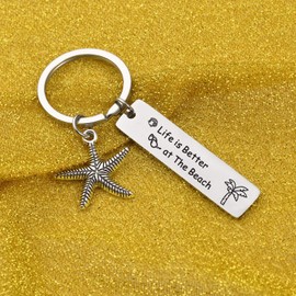 7RVZM Beach Gifts for Women Friends Beach Lover Keychain Summer Ocean Gift Starfish Keychain Christmas Keychain Beach Friendship Gifts for Women Friends Summer Vacation Gift