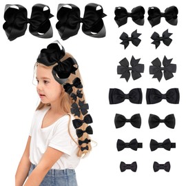 NUOSYI Girls Hair Bows, 40 Pack Grosgrain Ribbon Clips, 3 Inch Pinwheel Barrettes, Multiple Colors (Black, One Size)