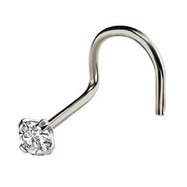 Jewelry Avalanche Solid 14Kt Gold Nose Screw, 24G (0.5mm) Nose Hook, Nose Stud, 14kt Yellow Gold or 14kt White Gold Nose Ring Prong Set CZ Accent-W2mm