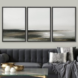 SIGNWIN Framed Canvas Print Wall Art Set Minimal Pastel Lake Country Landscape Nature Abstract Illustrations Modern Art Decorative Nordic Rustic for Living Room, Bedroom, Office - 16"x24"x3 Black