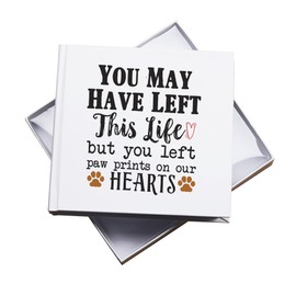 Pet Memorial Photo Album, White Hardcover Memory Book with Paw Prints Quote, 50 Photos, 15 x 10 cm, Gift Box Included