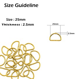 Trimming Shop Non Welded Metal D Ring Fasteners Durable Buckles for Handbag, Backpack, Webbing Strap, Purse, Dog Collars, Belts, DIY Accessories, 25mm, Gold, 10pcs