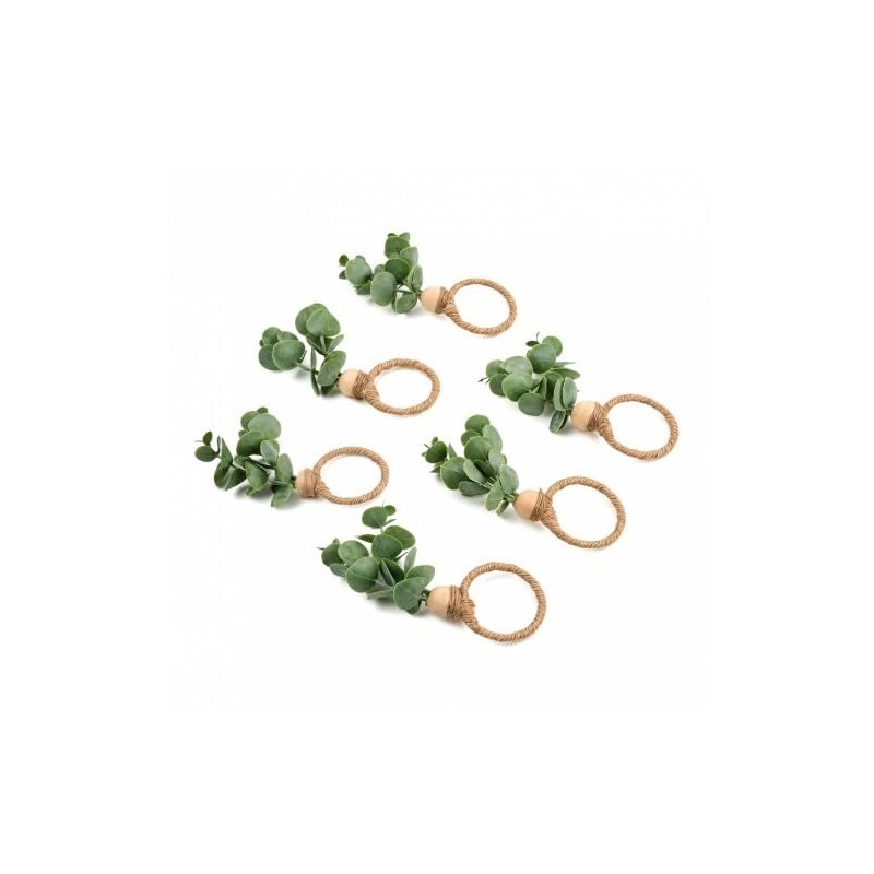 Merzio 6 Pcs Rustic Eucalyptus Napkin Rings Set, Farmhouse Boho