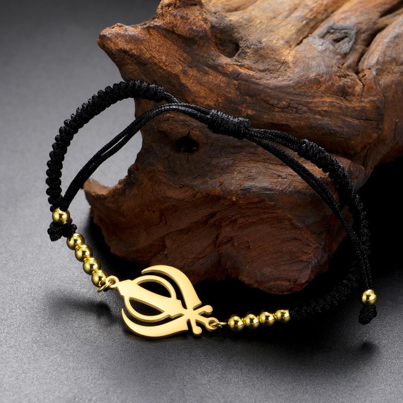 LIKGREAT Sikhism Khanda Bracelet Justice Sikh Symbol Adjustable Braided Rope