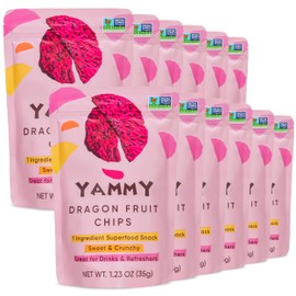Yammy Dried Dragon Fruit Chips for Drinks Refreshers, Healthy 1 Ingredient Superfood Snack, Crunchy Like Freeze Dried Dragonfruit Chunks, Dehydrated Pitaya Pieces, Gluten Free Vegan (1.2oz Pack of 12)