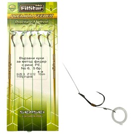 PRO FILSTAR Fishing Hook Set with Leader for Method Feeder, Pack of 10, Size 6, Braided Line 10 cm, Diameter 0.12 mm, Fishing Carp Accessories, Ring Hook for Pellets, Ring Hook, Rig Hook Set, Sport