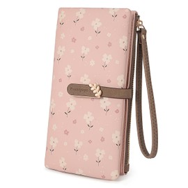 UTO Wallets for Women Wristlets PU Leather Card Holder ID Windows Zip Pockets Fashion Flowers Purse CA