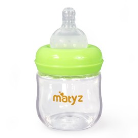 Matyz 1-Pack Glass Baby Breastfeeding Bottle with Cap (Green, 4Oz) - Wide Neck New Born Bottles for Baby Breastfeeding Bottles for Newborn Babies - Glass Baby Bottles Breastfeeding Bottles with Lids