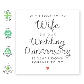 25th Anniversary Card for Her - '25 Years Of Us Text Wife' - Gifts for Spouse, Honey, Darling, Ladies, Women, Other Half - Lifetime Commitment - Comes with Fun Stickers
