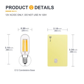 12V Low Voltage Mini LED Candelabra Light Bulbs - Soft Warm White 2700K 6W(Only for 12 Volt DC/AC) - E12 Small Candle Base - Dimmable 60W Equivalent Tubular T8 Bulb for RV, Driveway, Backyard- 3 Pack