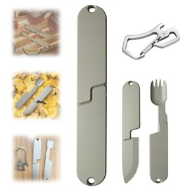 2 in 1 Camping Eating Utensils Set, Respectivem Portable Detachable Knife Spork Cutlery Set, Pocket Cooking Fork Spoon Tool, Multifunction Travel Utensil Silverware Flatware for Hiking