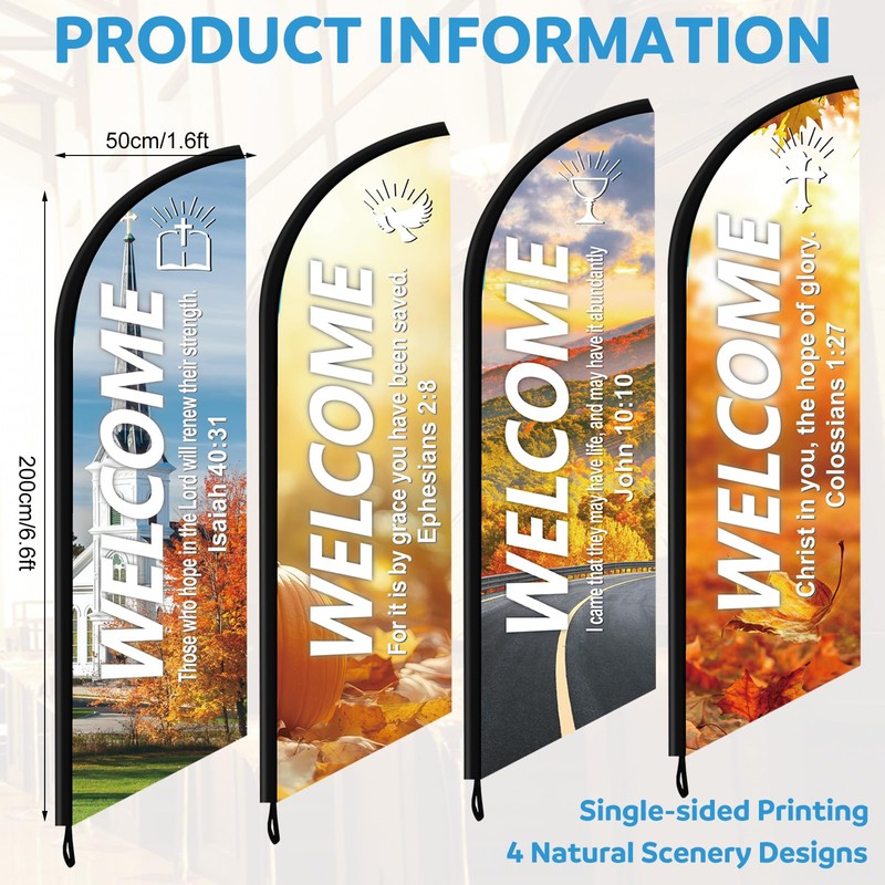 AmazingSpark 4 Pcs Thanksgiving Church Welcome Feather Flag with Scripture