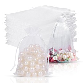 Yekavo 50Pcs Organza Bags, 11 x 16 cm White Jewellery Organza Storage Bags, Drawstring Gift Bags,Small Bags for Wedding, Birthday, Festival, White Jewellery Bag, Lavender Bags