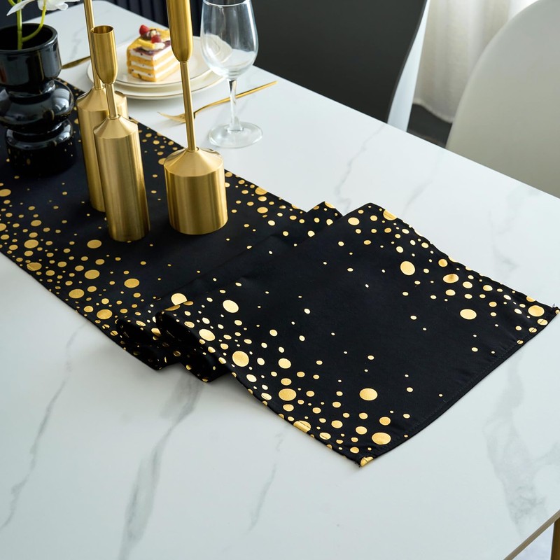 Table Runner Black and Gold 30 x 183 cm Polyester