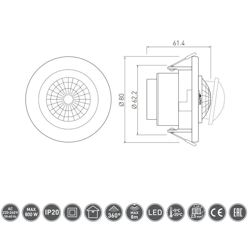 GTV Lighting CR-15 Motion Detector - Built-In / Ceiling -