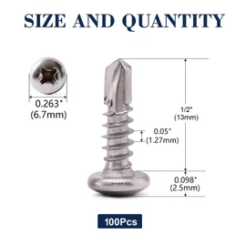 #6 x 1/2" Sheet Metal Screws 100Pcs 410 Stainless Steel Pan Head Fast Self Tapping Screws by SG TZH