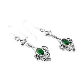 WINDALF Bohemian Medieval Earrings Daná 4.4 cm Mediaval Elf Jewellery Emerald Green Crystal Celtic Jewellery 925 Sterling Silver, Fabric, Cubic Zirconia