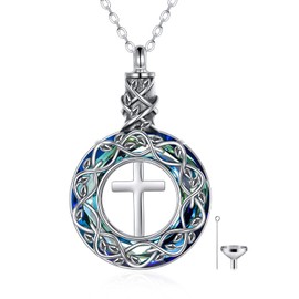 YFN Tree of Life Urn Necklace Sterling Silver Cross Cremation Crystal Pendant Necklace Jewellery Gifts for Women Men, Sterling Silver