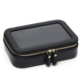 Duolan Clear Makeup Bag for Women Transparent Cosmetic Bag Case Clear Accessories Bag Portable Makeup Bag for Car (A/Black, M)