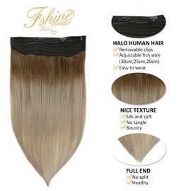 Fshine Wire Hair Extensions Real Human Hair Piece Headband for Women 80Gram Wire Hair Seamless Extensions with Invisible Transparent Wire Golden Brown Balayage Blonde Secret Wire Hair Piece 16Inch