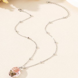 Yocoyee Dry Flower Butterfly Pendant Necklace Tree of Life Glass Colorful Pressed Flower Dainty Necklace-Yellow Butterfly