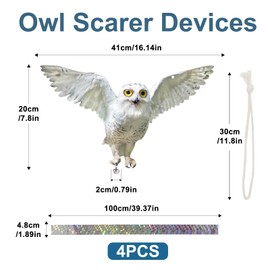 4PCS Reflective Hanging Fake Owl Decoration, Garden Owl Control Device to Keep Pigeons Away from House Windows Outdoor Garden Yard