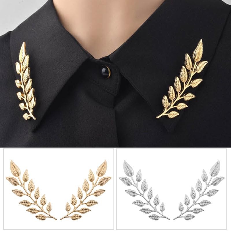 coadipress Gentlemen Gold Silver Leaf Brooches Simple Elegant Retro Double