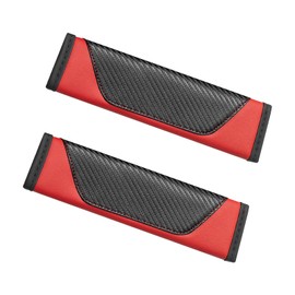 Zikefest 2PCS Car Seat Belt Cover, Leather Car Seat Belt Cover Pad, Soft Carbon Fiber Seatbelt Shoulder Protection Pads, Protect Your Neck and Shoulder, Universal for Auto, SUV, Truck (Red)