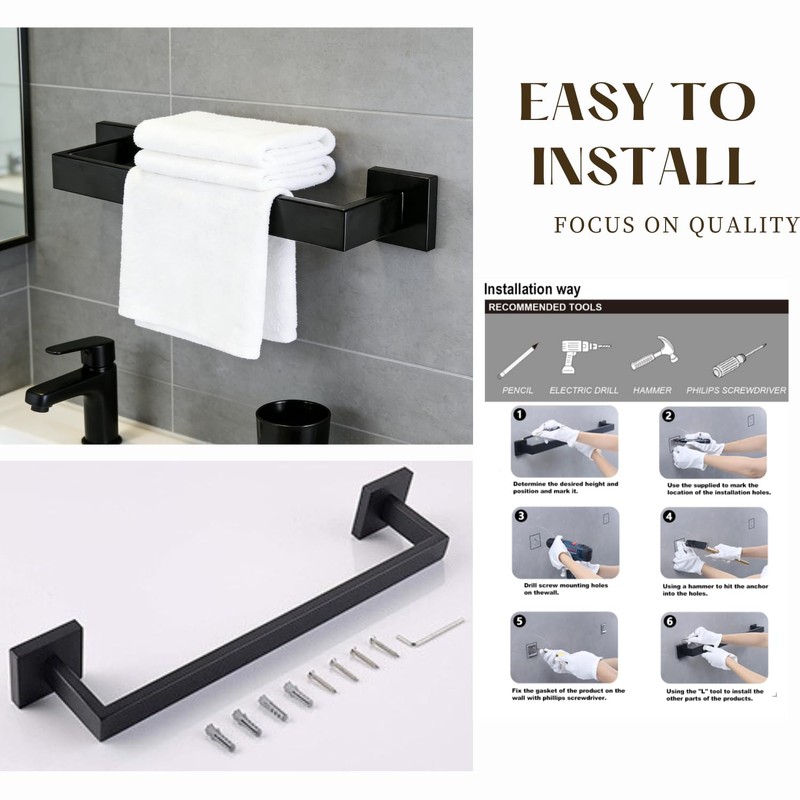 2 Packs 16 Inch Bathroom Towel Bar SUS304 Stainless Steel
