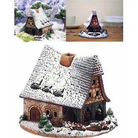 Midene Ceramic Christmas Village Houses Collection - Handmade Miniature of Smithery in Rothenburg, Germany - Winter Edition - Tealight Candle Holder, Home Decor