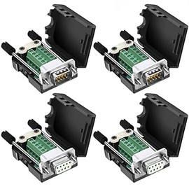 DaFuRui(2-Male+2-Female) DB9 Solderless RS232 D-SUB Serial to 9pin Port Terminal Male Female Adapter Connector Breakout Board with Case Long Bolts Tail Pipe