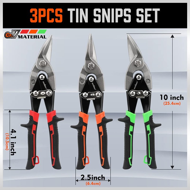 HORUSDY 3 Pack Aviation Tin Snips Set, 10 Inch Metal