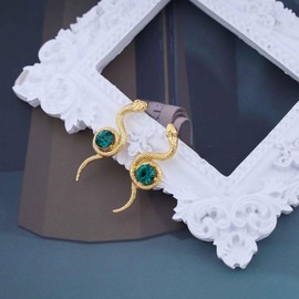 Cimenexe Bohemian Emerald Green Snake Earrings Gold Textured Snake Earrings Emerald Green Snake Earrings Gothic Snake Earrings Jewellery for Women and Girls Gifts, Zinc, No Gemstone