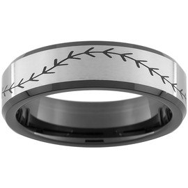 Baseball Stitching Black Two Tone Tungsten Comfort Fit Wedding Ring Available in Sizes 5-15 (Full & Half Sizes) (10.5)