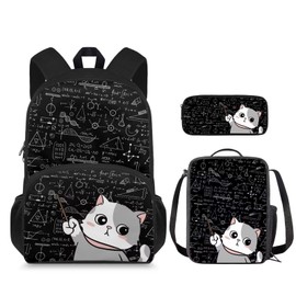 Wiryuouvt Cute Kitten Kids' Backpacks & Lunch Boxes Chalkboard Girls Bookbag with Lunch Box Girls Small Backpack for Camping Rectangle Lunch Boxes MultiPurpose Pencil Box for Kids