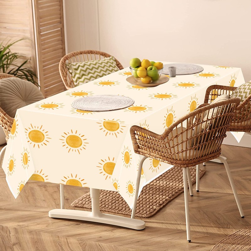BeYumi 3Pcs Boho Sunshine Party Table Covers Hippie Sun Waterproof