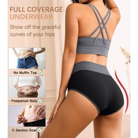 Eiggam Tummy Control Underwear Womens High Waisted Cotton Briefs Comfortable Full Coverage Postpartum Panties(L)
