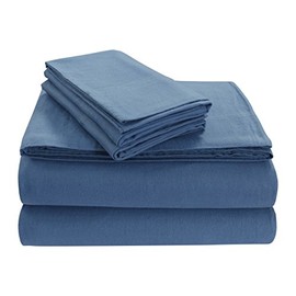 Tribeca Living SOLFL170SSKIDB Solid 5-Ounce Flannel Extra Deep Pocket Dark Blue, King Sheet Set