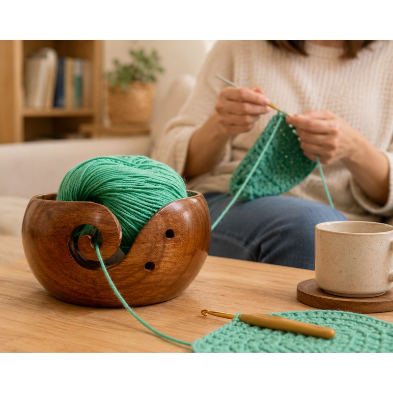 Wooden Yarn Bowl for Crocheting – Tangle-Free Knitting Organizer for