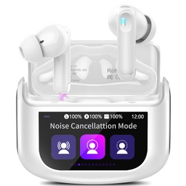 QXUFV Wireless Earbuds, Bluetooth 5.4 Headphones Multi-Function Touch Screen with 5 EQ Modes, 48H Ear Buds Bass Stereo with ANC Noise Cancelling/Transparency Mode, IPX7 Bluetooth Earbuds, Ivory White