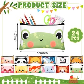 Dispowreath 24 Pcs Cartoon Zipper Pencil Case Pouch Bulk Cute Cartoon Animal Pen Bags Multicolored Cat Panda Chick Shark Pencil Cases Kawaii Canvas Pen Boxes for Boys Girls Students Classroom School