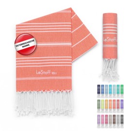 LeStoff the Traditional Hammam Towel, Beach Towel, Bath Towel, Sauna Towel, Shower Towel, Spa, Sports, Yoga, Travel, 100% Organic Cotton, Sustainable, Natural, Soft, Pre-Washed. 50 x 100 cm, Coral