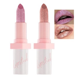 JIMYAUQIN 2Pcs Metallic Glitter Lipstick Set - Long Lasting, High Shine, Diamond Effect Lip Makeup for Women (Set A, 2Pcs)